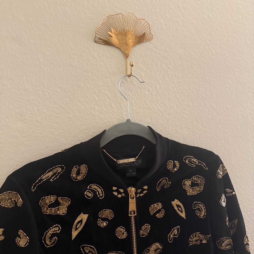 Gold Embellished Black Suede and Gold Women's Jacket - Picture 4 of 10